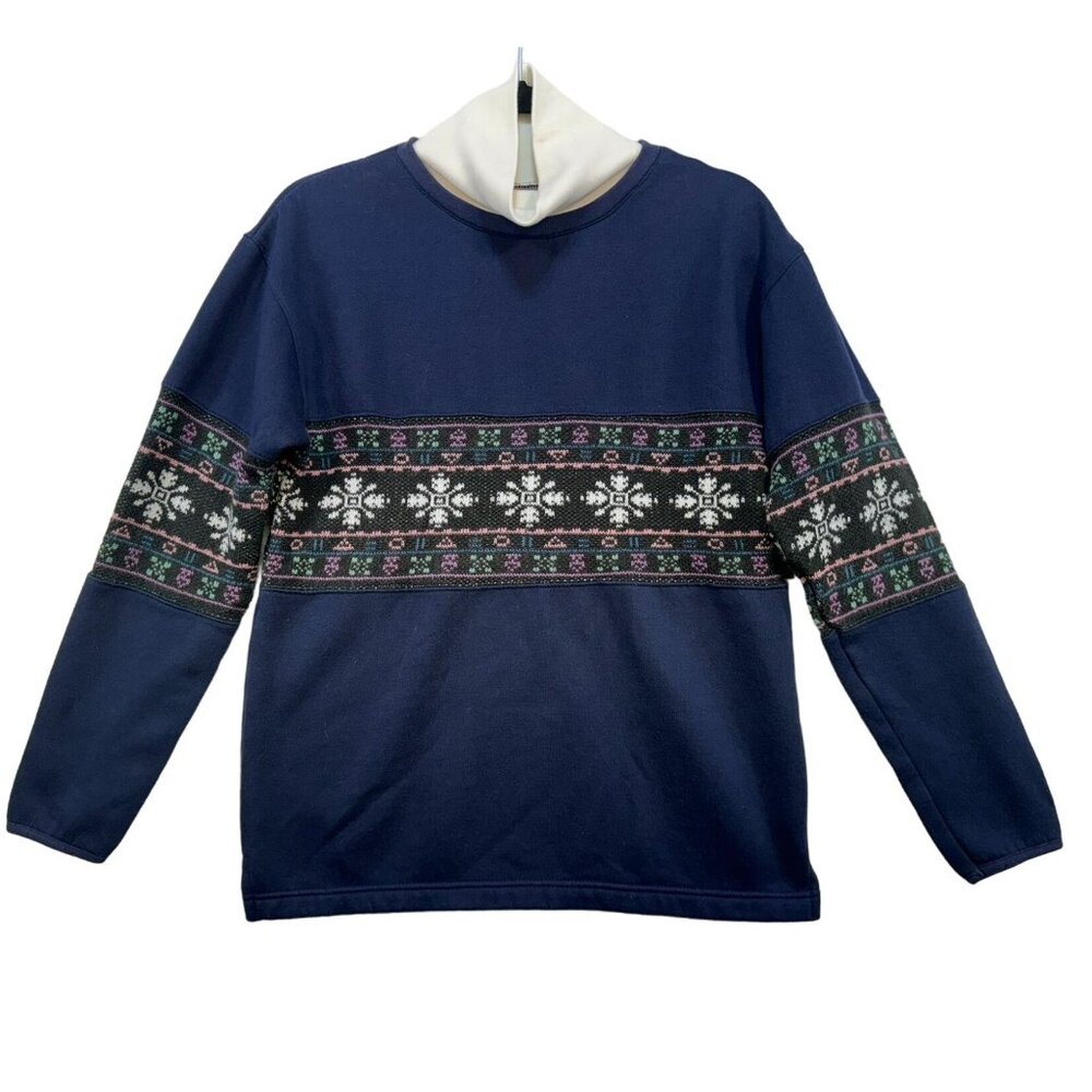 Vintage Copper Key Nordic-Inspired Sweater XL 16 Navy Blue Grannycore